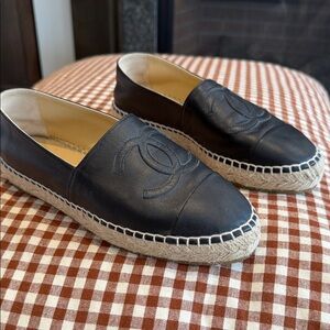 CHANEL black Leather Espadrilles brand new